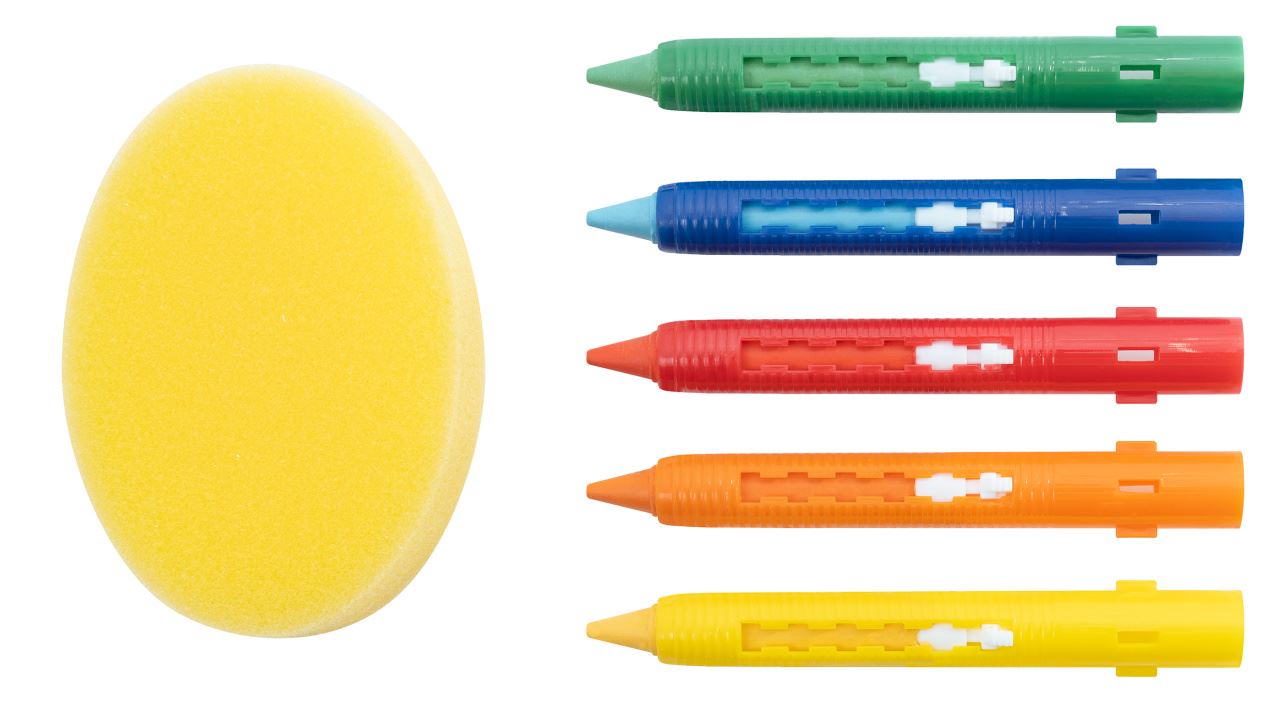 Mini Kids bath crayons, 5 colours incl. sponge